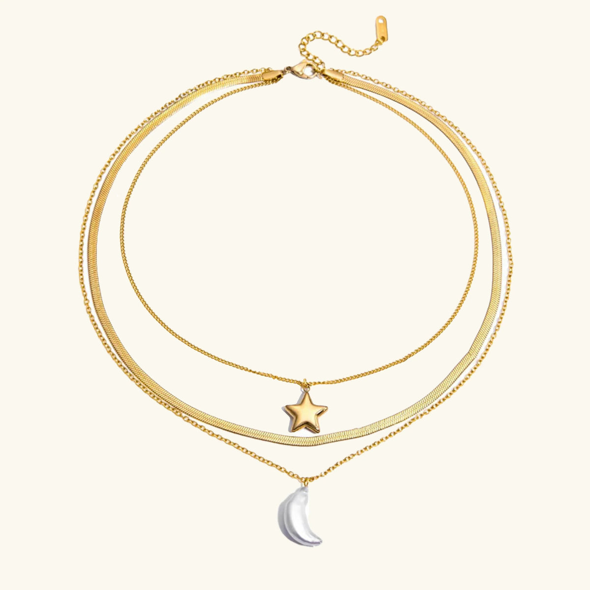 [AuraEcho]Cirra Sun & Moon Layered Gold Necklace