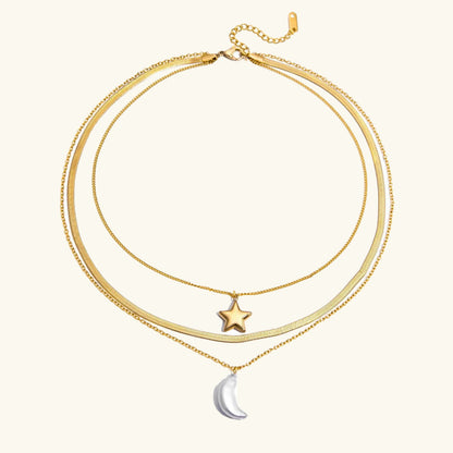 [AuraEcho]Cirra Sun & Moon Layered Gold Necklace