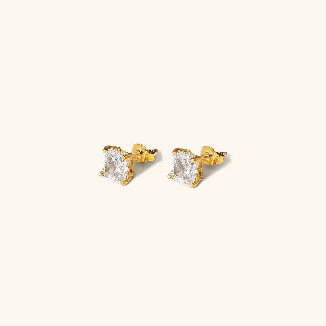 [AuraEcho]March Solitaire Gold Earrings