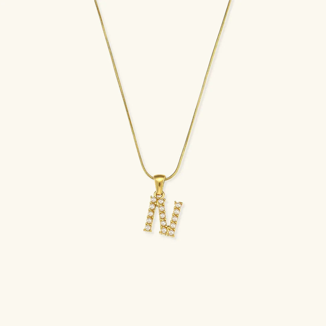 [AuraEcho]Augustine Initial Letter Pearl Necklace