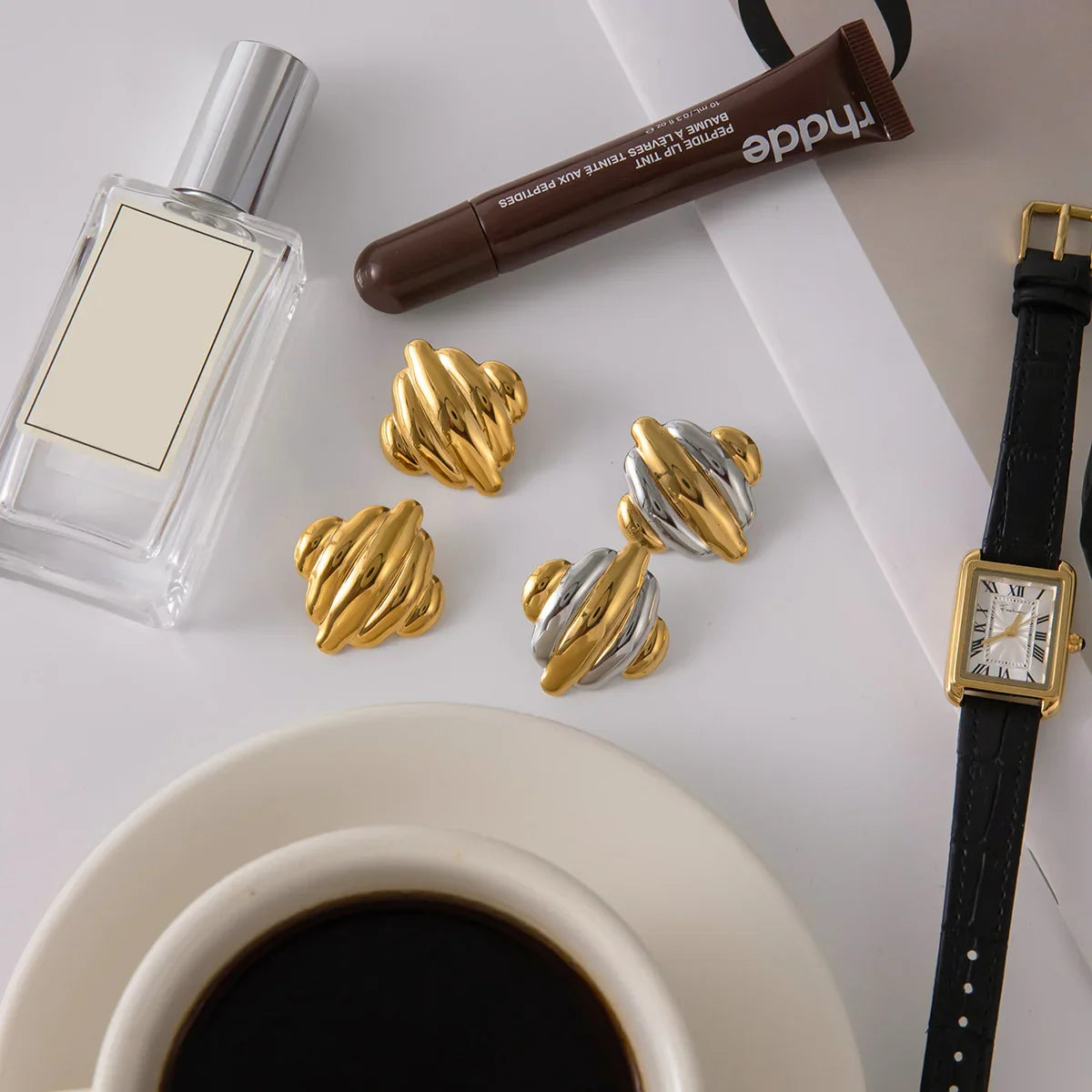 [AuraEcho]Maxine Rippled Gold Earrings
