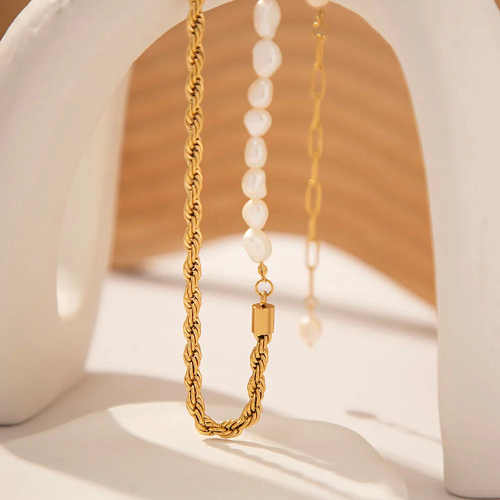 [AuraEcho]Dualia Gold Pearl Necklace
