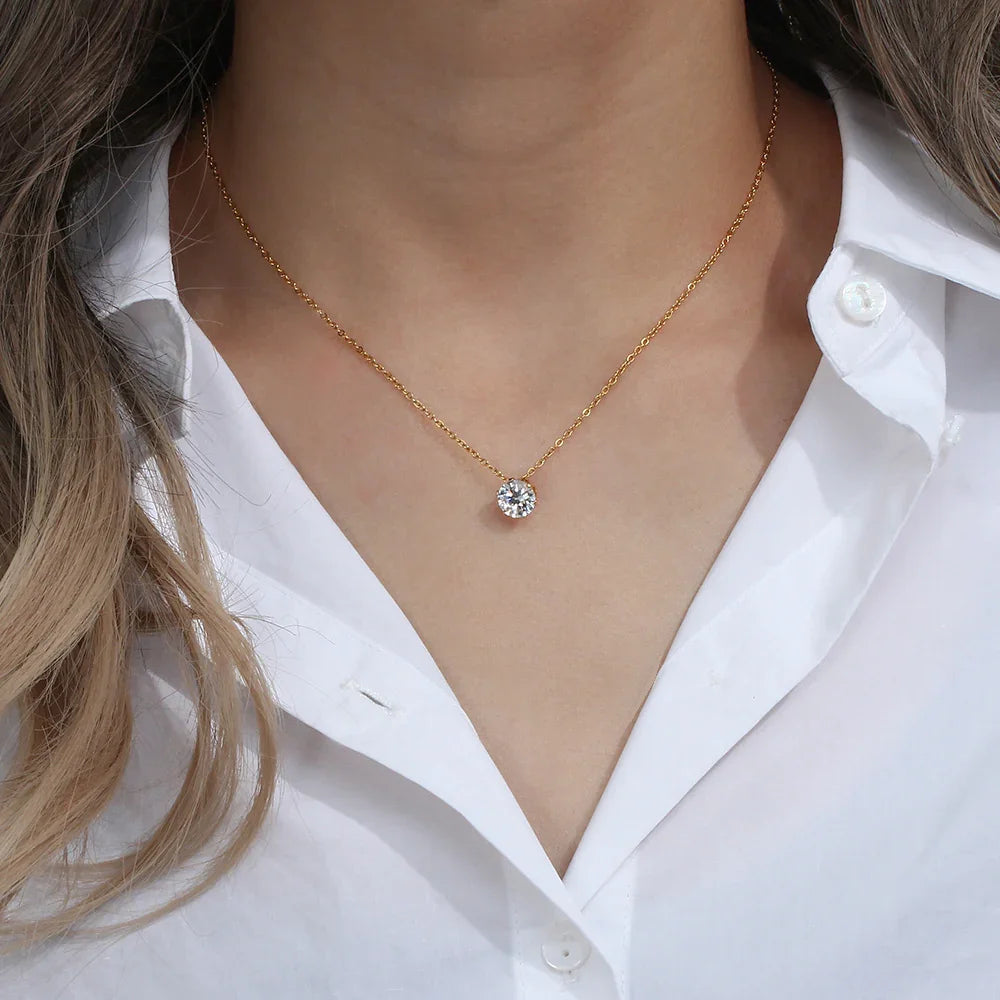 [AuraEcho]Kyla Solitaire Gold Necklace