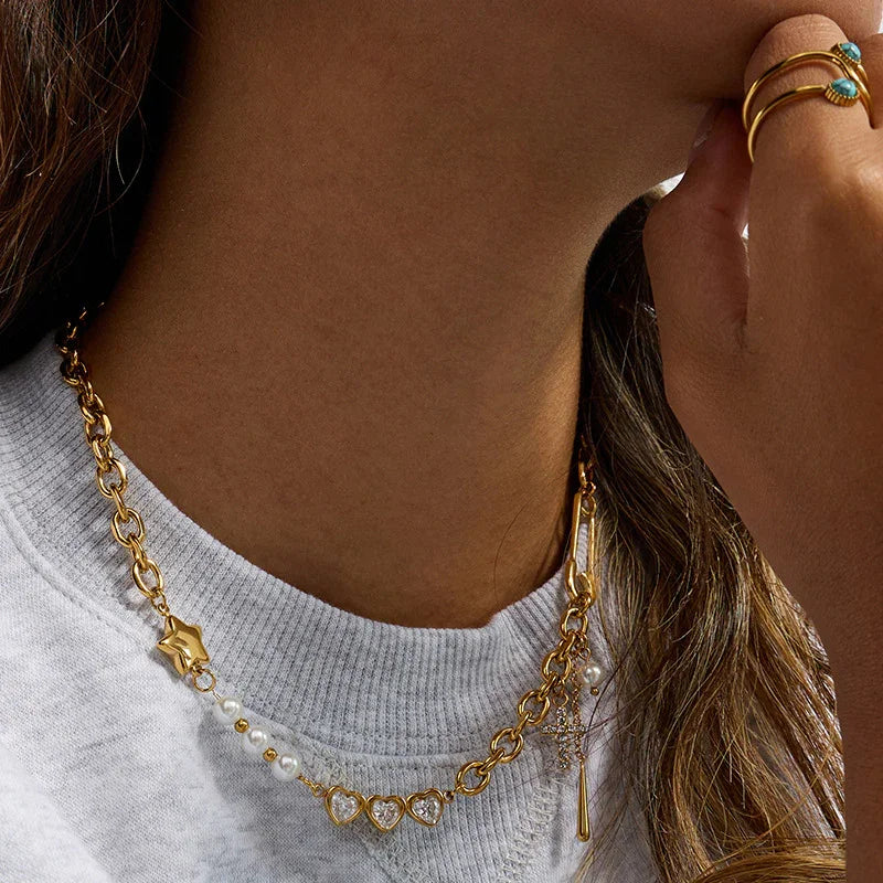 [AuraEcho]Zeraphine Diamond Pearl Gold Necklace