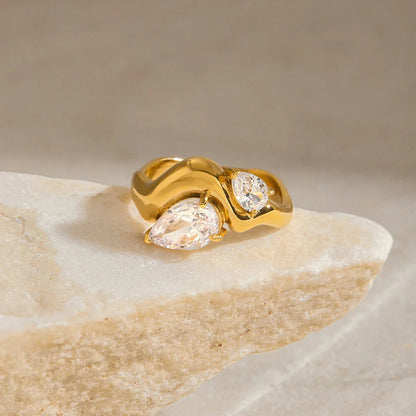 [AuraEcho]Soletta Diamond Teardrop Gold Ring