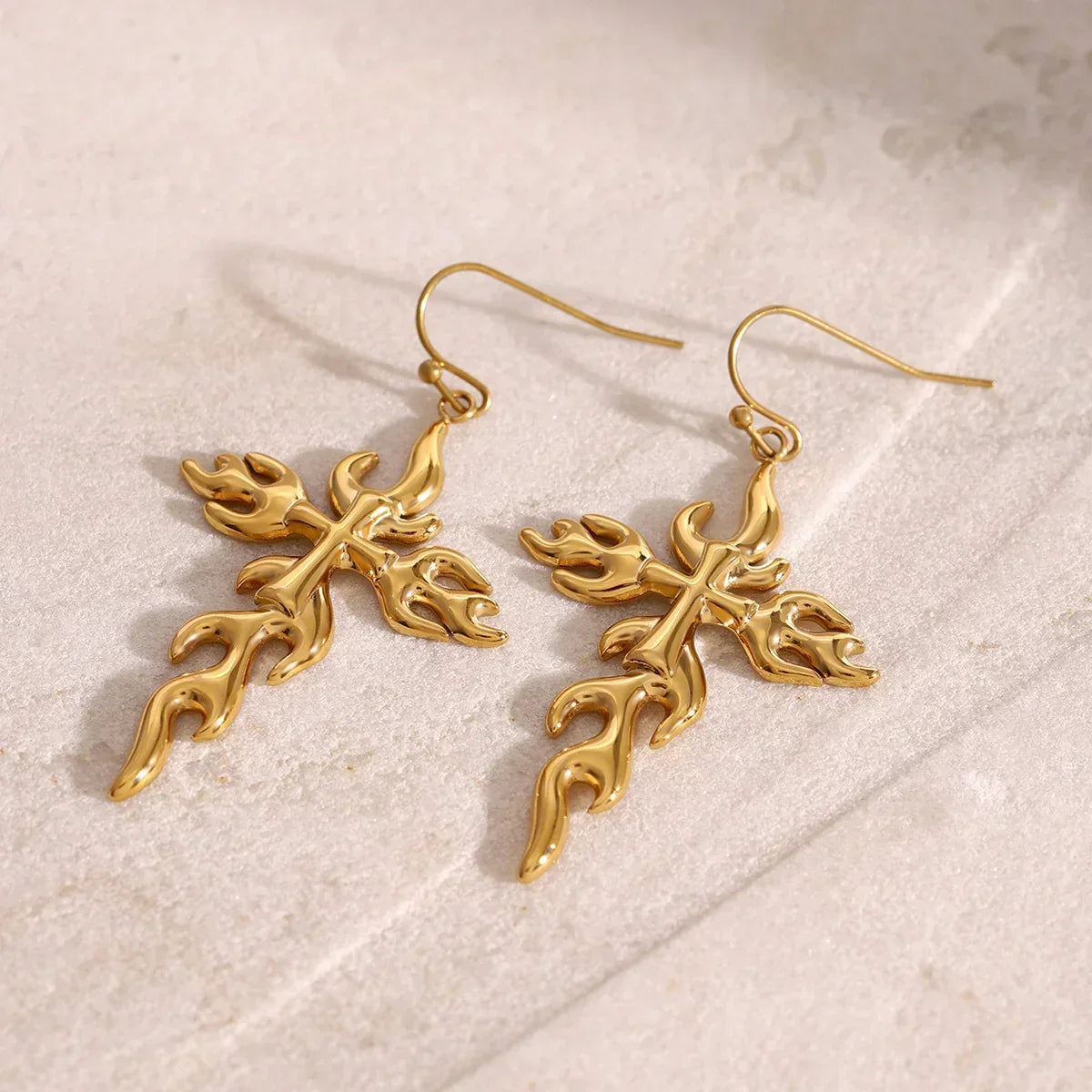 [AuraEcho]Adrielle Branched Cross Gold Earrings