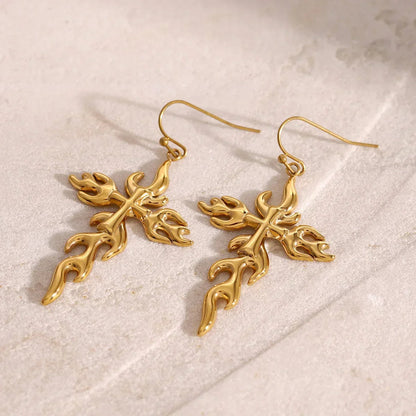 [AuraEcho]Adrielle Branched Cross Gold Earrings
