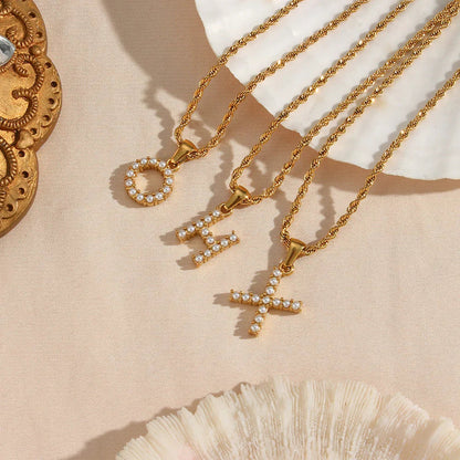 [AuraEcho]Elodie Initial Letter Pearl Necklace