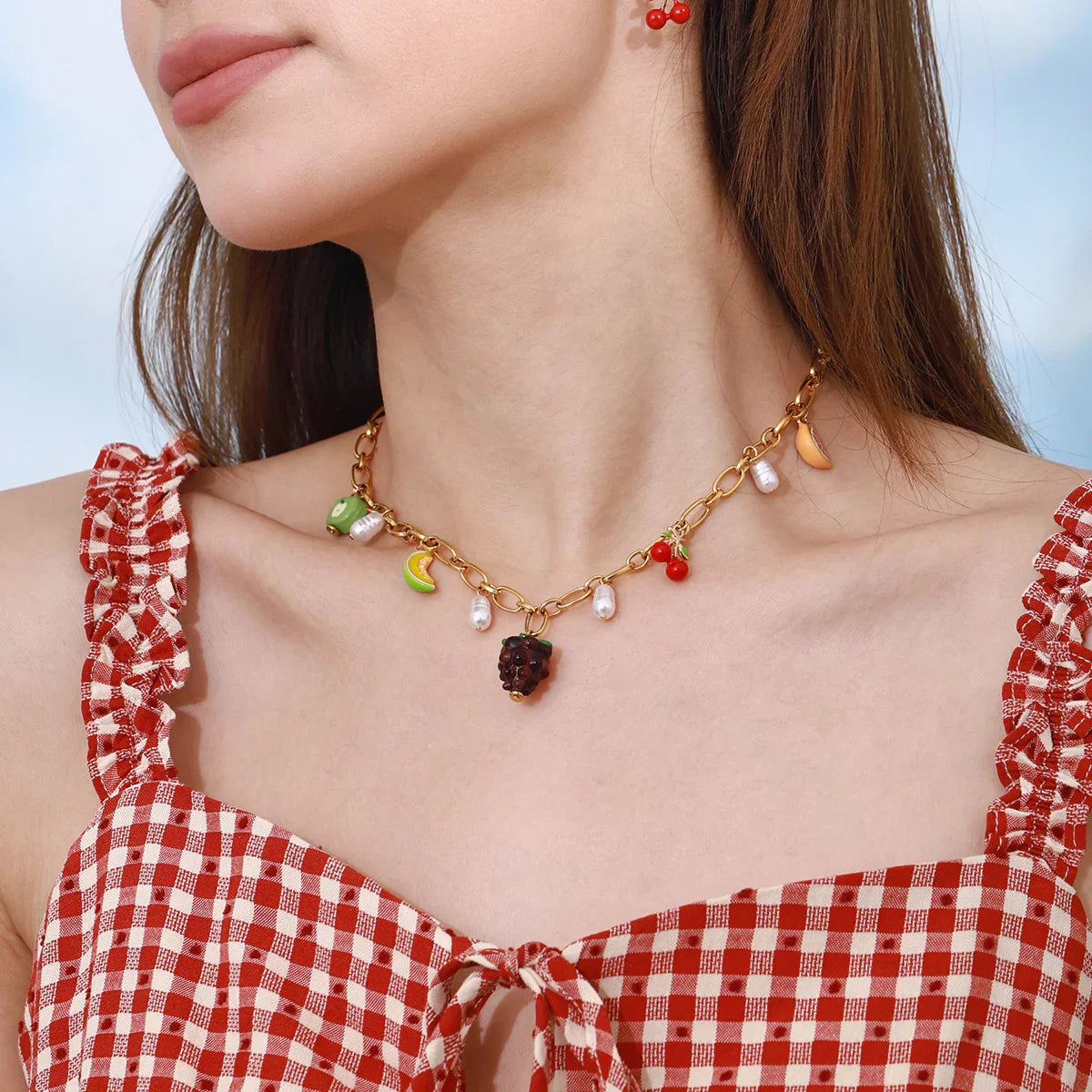 [AuraEcho]Michelle Fruit Charm Gold Necklace