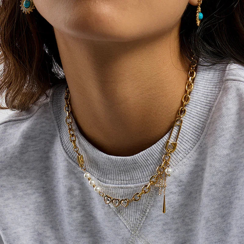[AuraEcho]Zeraphine Diamond Pearl Gold Necklace
