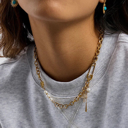 [AuraEcho]Zeraphine Diamond Pearl Gold Necklace