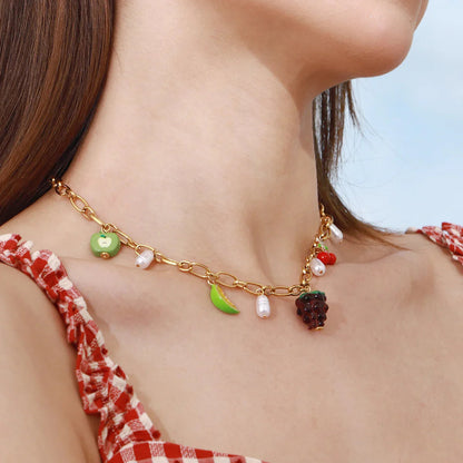 [AuraEcho]Michelle Fruit Charm Gold Necklace