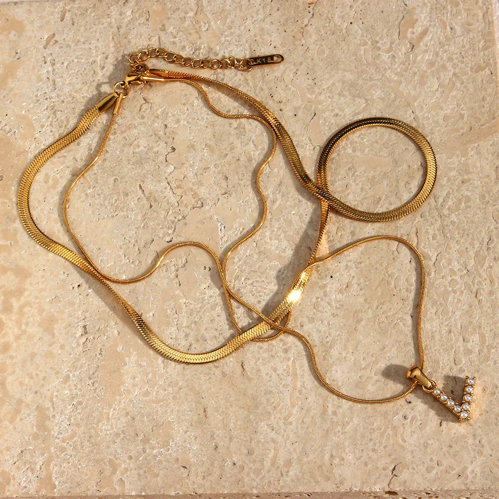 [AuraEcho]Fiona Layered Gold Initial Letter Necklace
