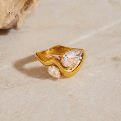 [AuraEcho]Soletta Diamond Teardrop Gold Ring