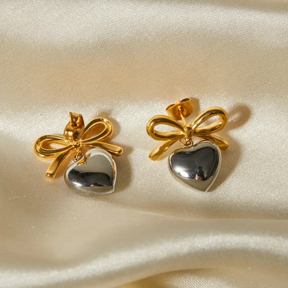 [AuraEcho]Rowanne Two Tone French Knot Heart Earrings