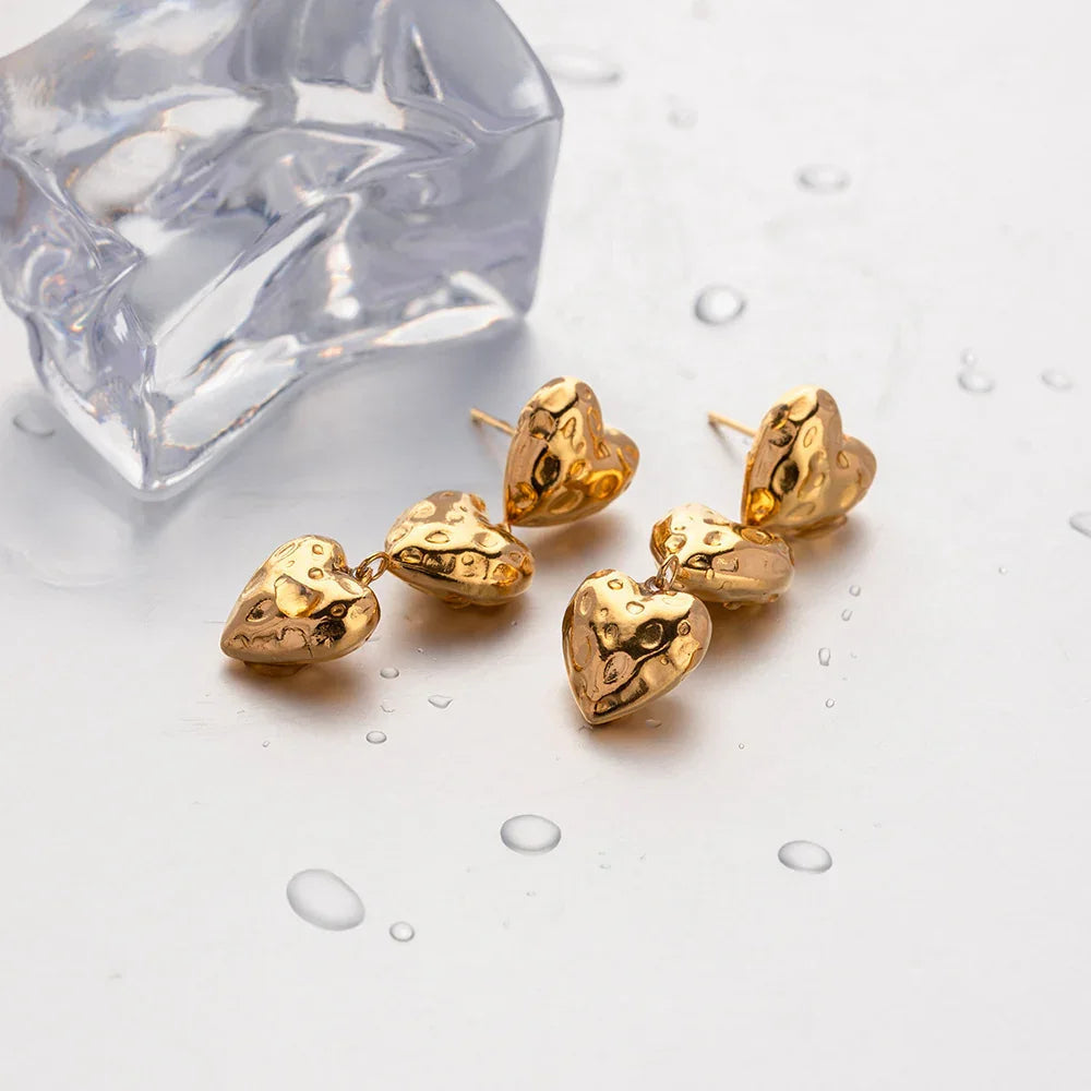 [AuraEcho]Heather Heart Gold Earrings