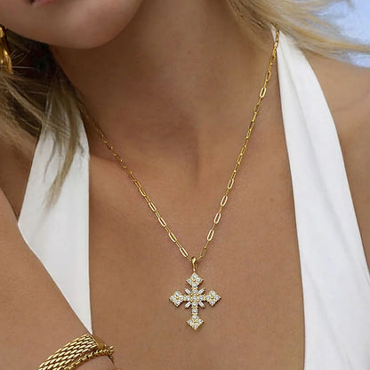 [AuraEcho]Divina Crystal Cross Necklace