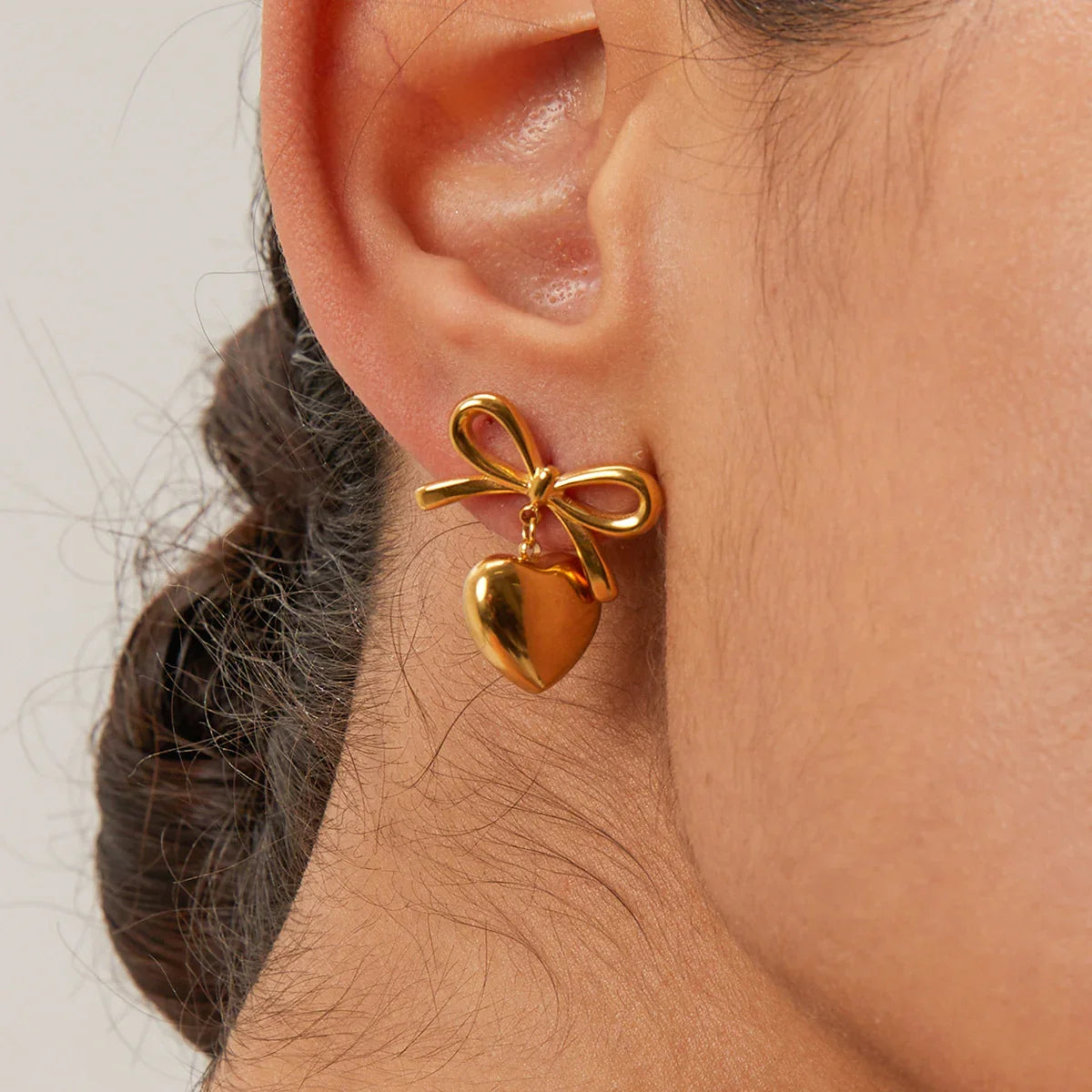 [AuraEcho]Rowanne French Knot Gold Heart Earrings