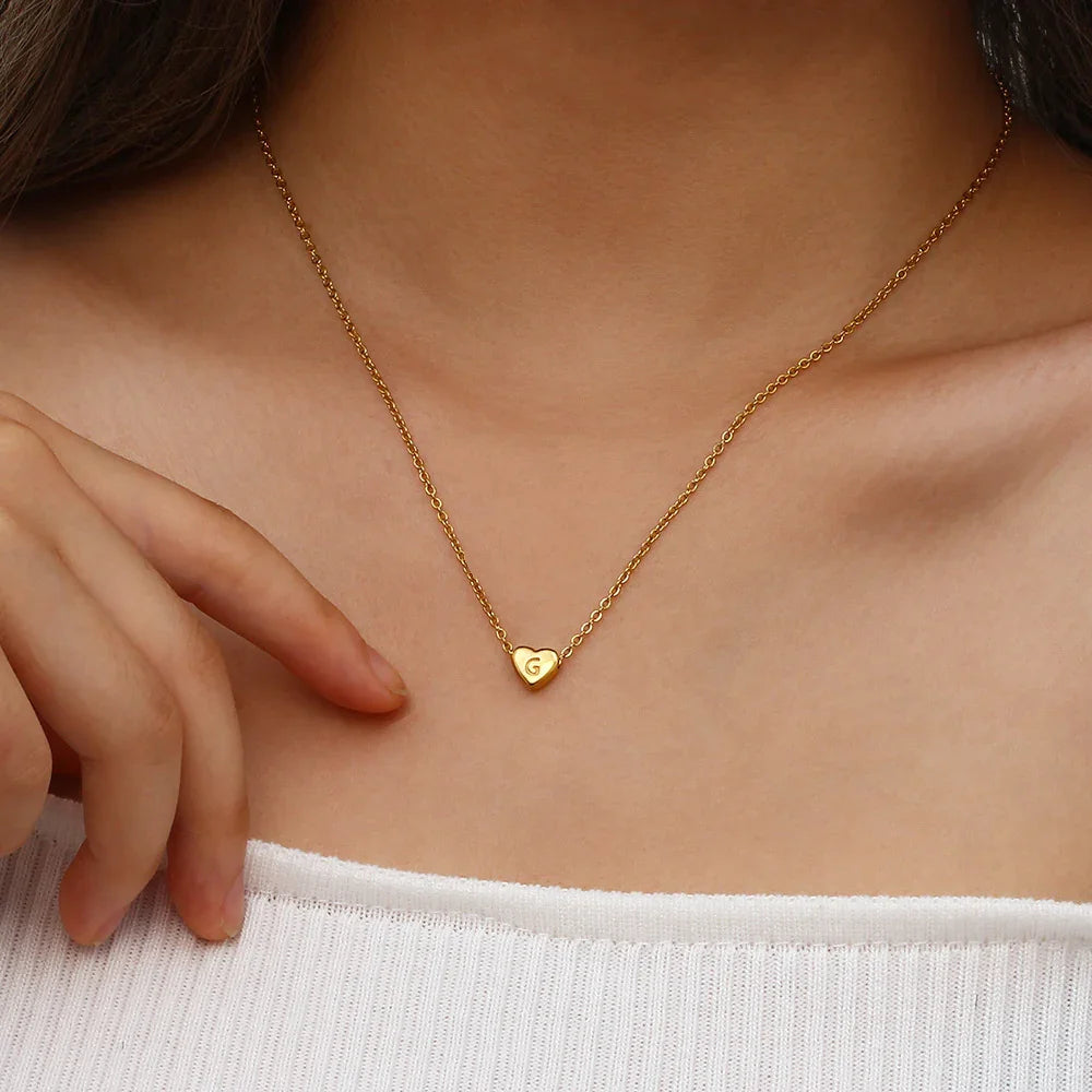 [AuraEcho]Heart Initial Gold Necklace