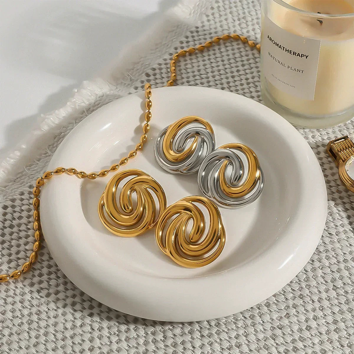 [AuraEcho]Janice Triple Spiral Gold Earrings