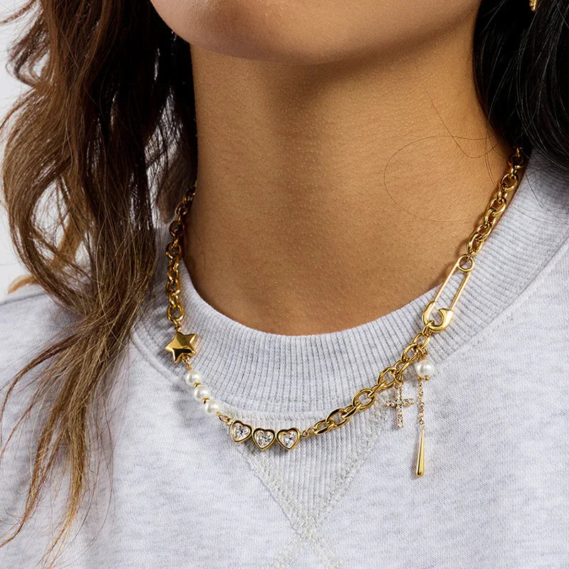 [AuraEcho]Zeraphine Diamond Pearl Gold Necklace