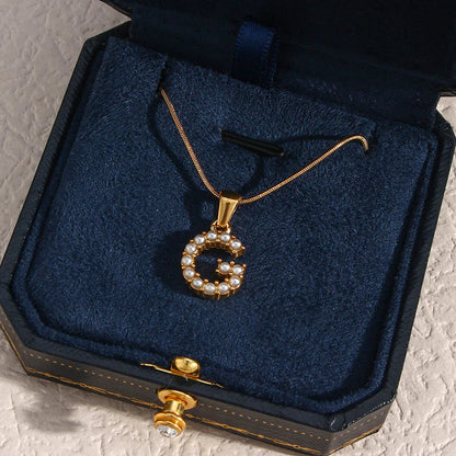 [AuraEcho]Augustine Initial Letter Pearl Necklace