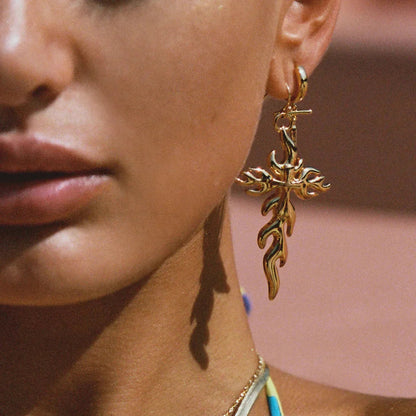 [AuraEcho]Adrielle Branched Cross Gold Earrings