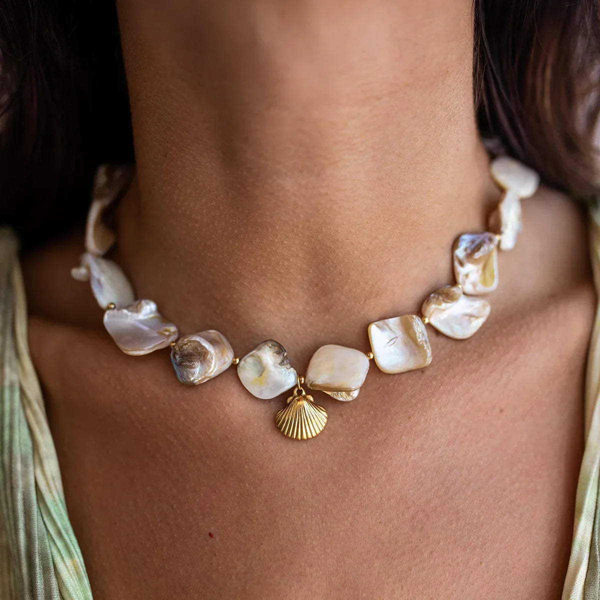 [AuraEcho]Aquamarine Seashell Necklace