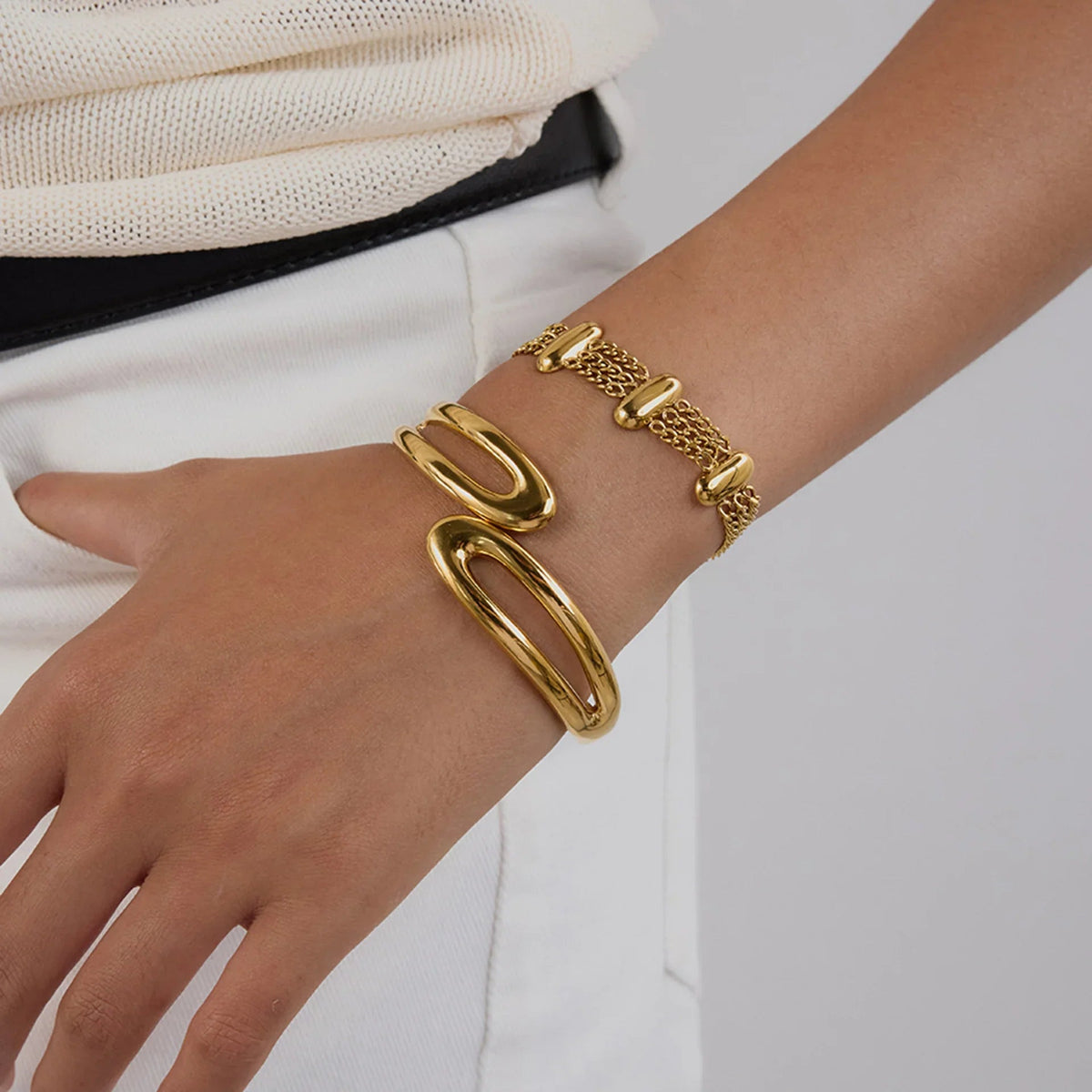 [AuraEcho]Kathleen Layered Chain Gold Bracelet
