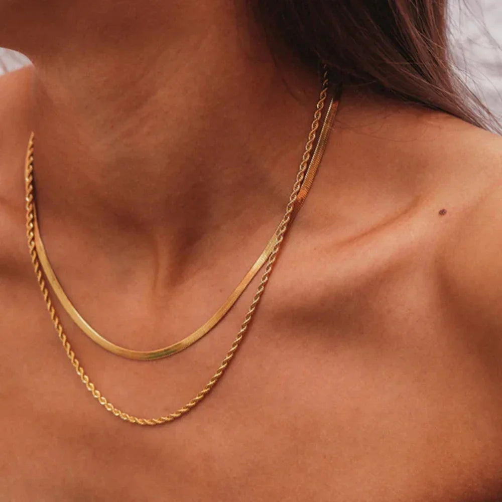 [AuraEcho]Hailey Layered Gold Chain Necklace