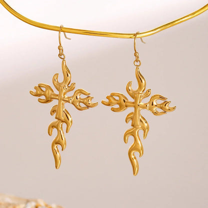 [AuraEcho]Adrielle Branched Cross Gold Earrings