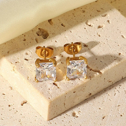 [AuraEcho]March Solitaire Gold Earrings