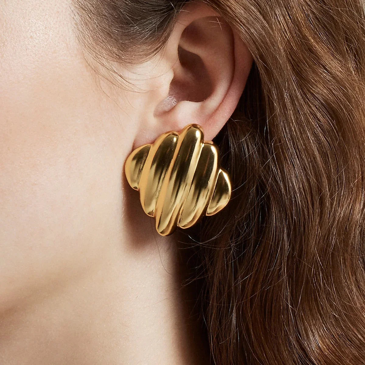 [AuraEcho]Maxine Rippled Gold Earrings