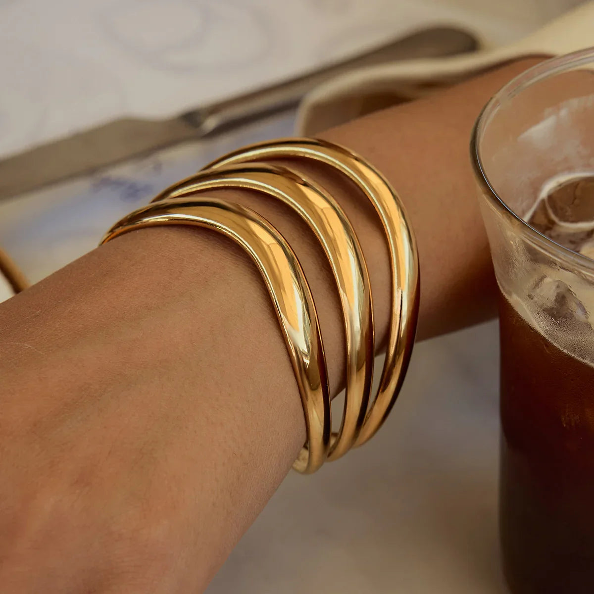 [AuraEcho]Meredith Triple Layer Gold Bangle