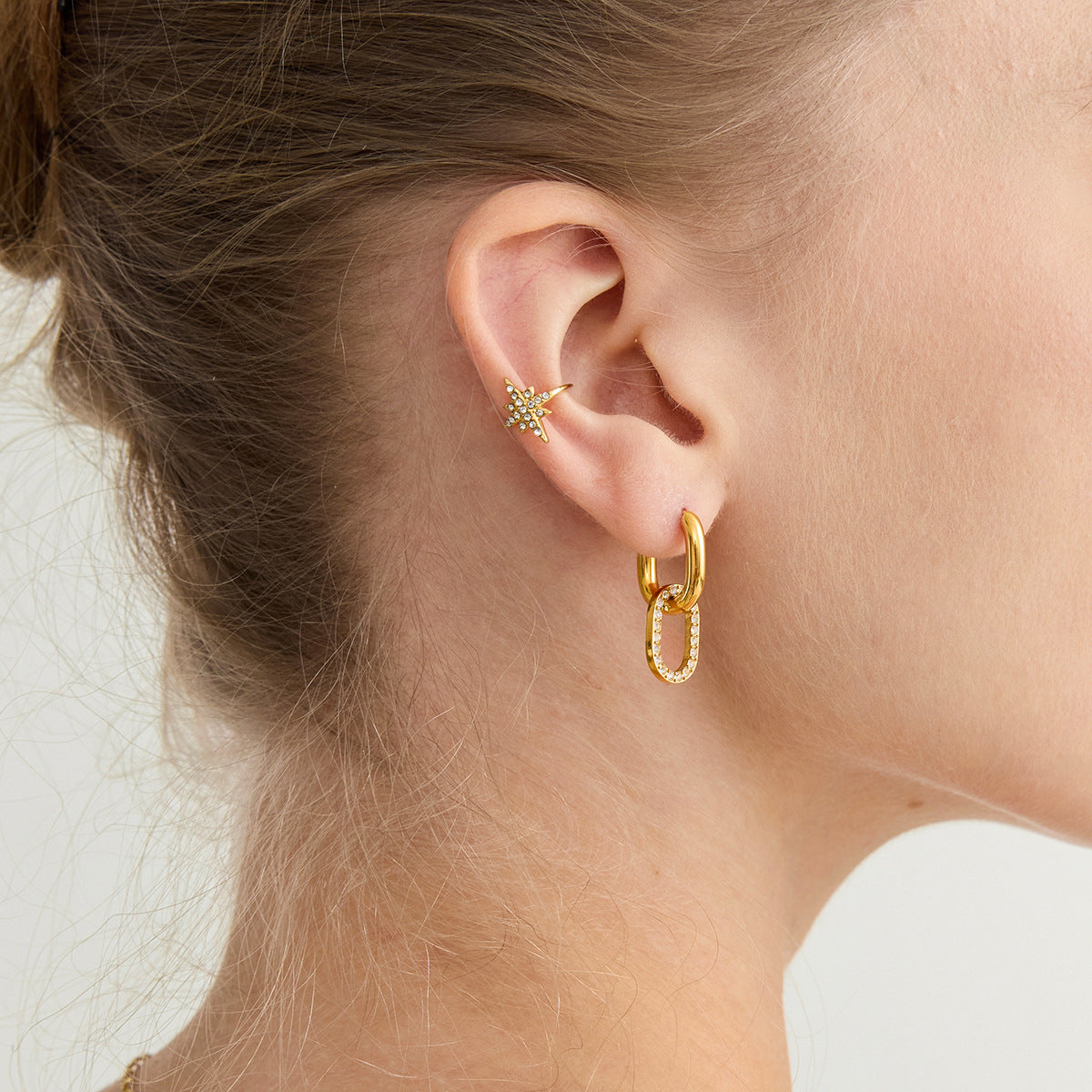 [AuraEcho]Aina Double Hoop Diamond Earrings