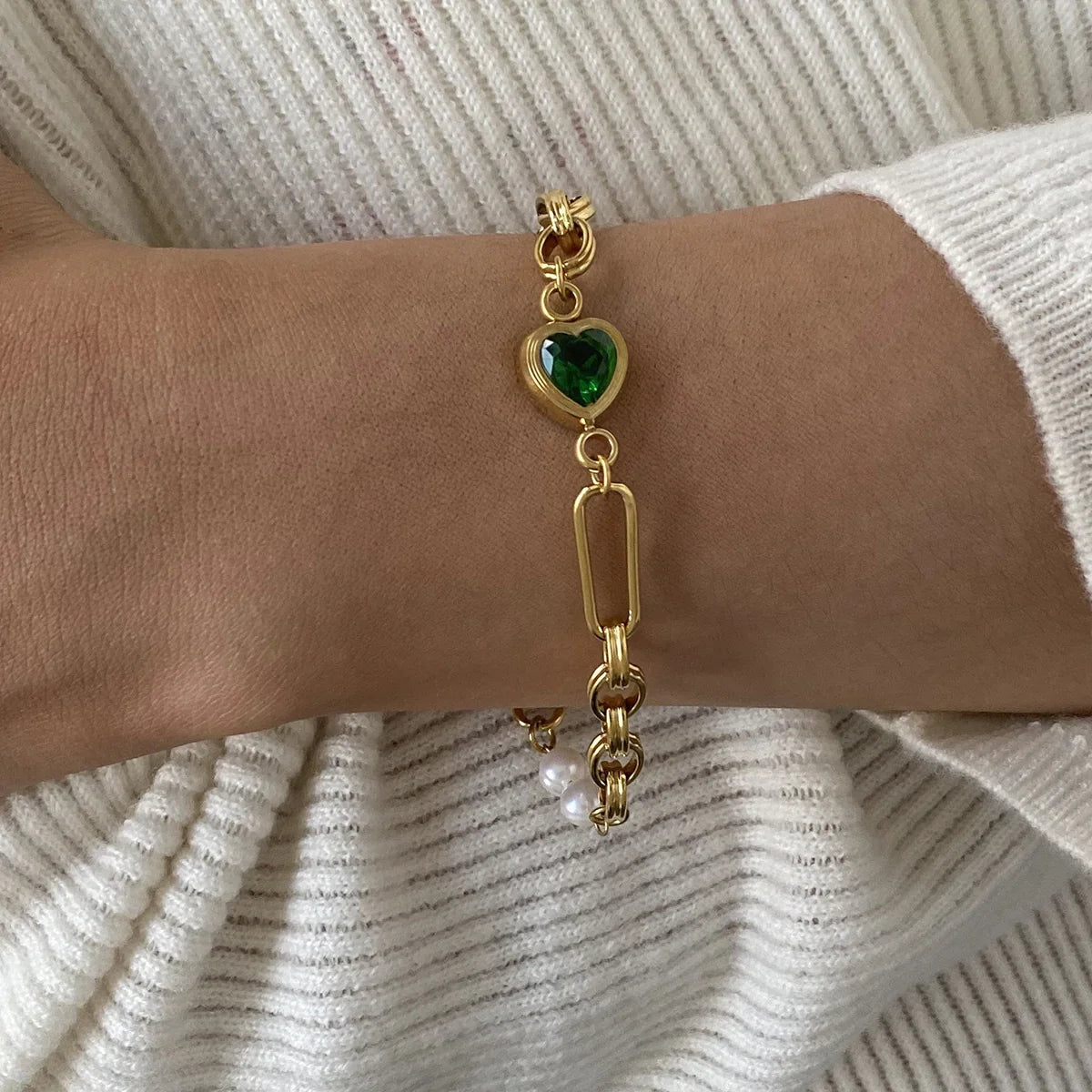 [AuraEcho]Maddison Pearl Chain Gold Bracelet