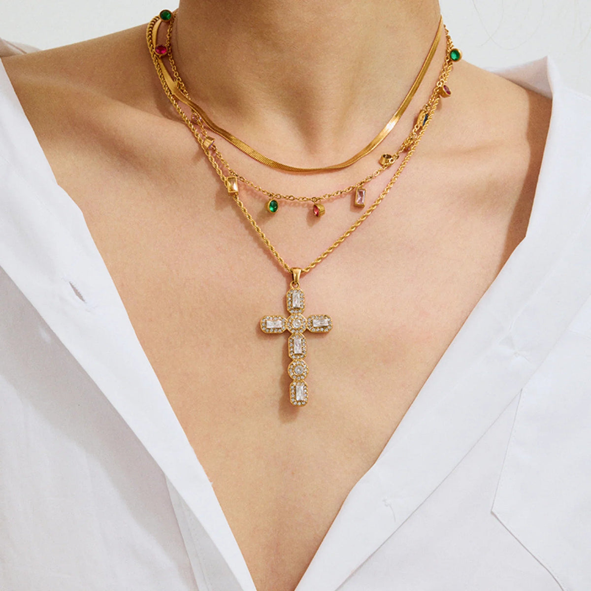 [AuraEcho]Evangelina Diamond Cross Necklace