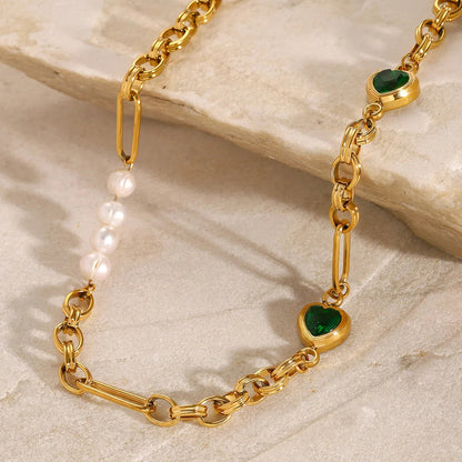 [AuraEcho]Maddison Pearl Chain Gold Necklace