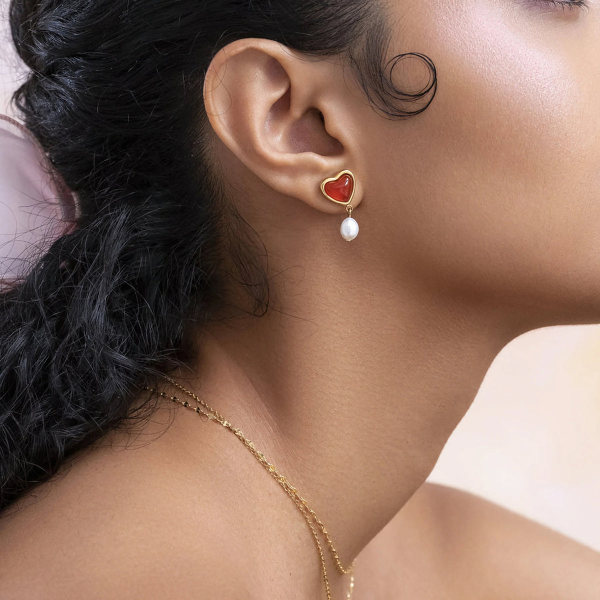 [AuraEcho]Sabina Pearl Heart Gold Earrings