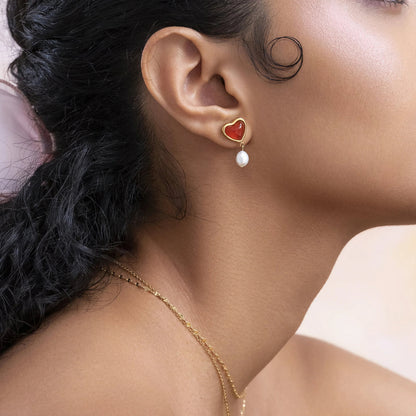 [AuraEcho]Sabina Pearl Heart Gold Earrings