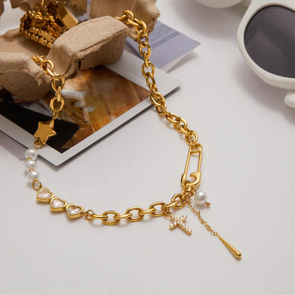 [AuraEcho]Zeraphine Diamond Pearl Gold Necklace
