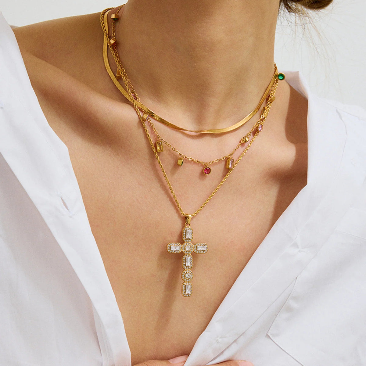 [AuraEcho]Evangelina Diamond Cross Necklace