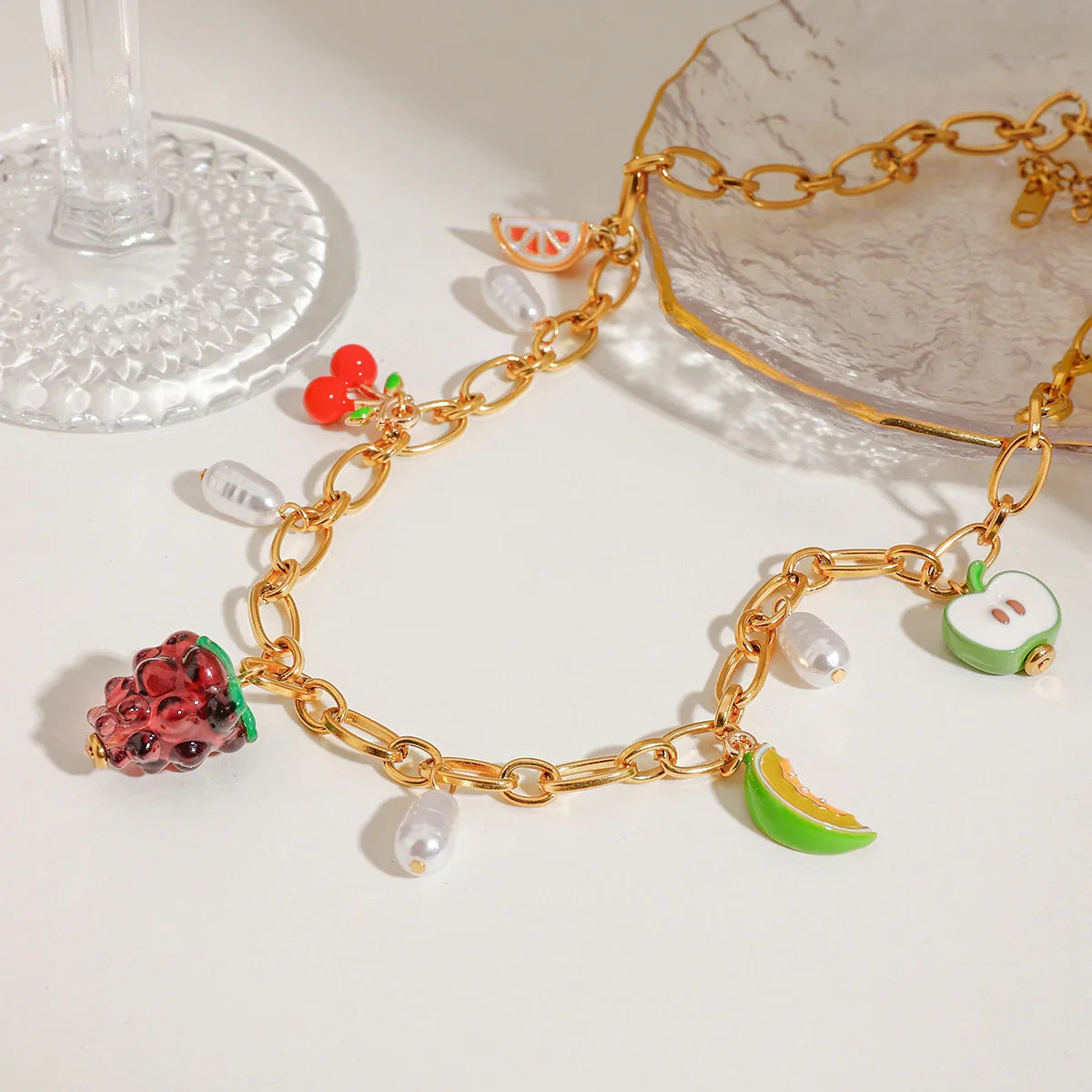 [AuraEcho]Michelle Fruit Charm Gold Necklace