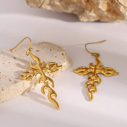 [AuraEcho]Adrielle Branched Cross Gold Earrings