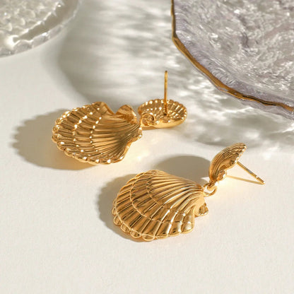 [AuraEcho]Sandy Gold Seashell Earrings
