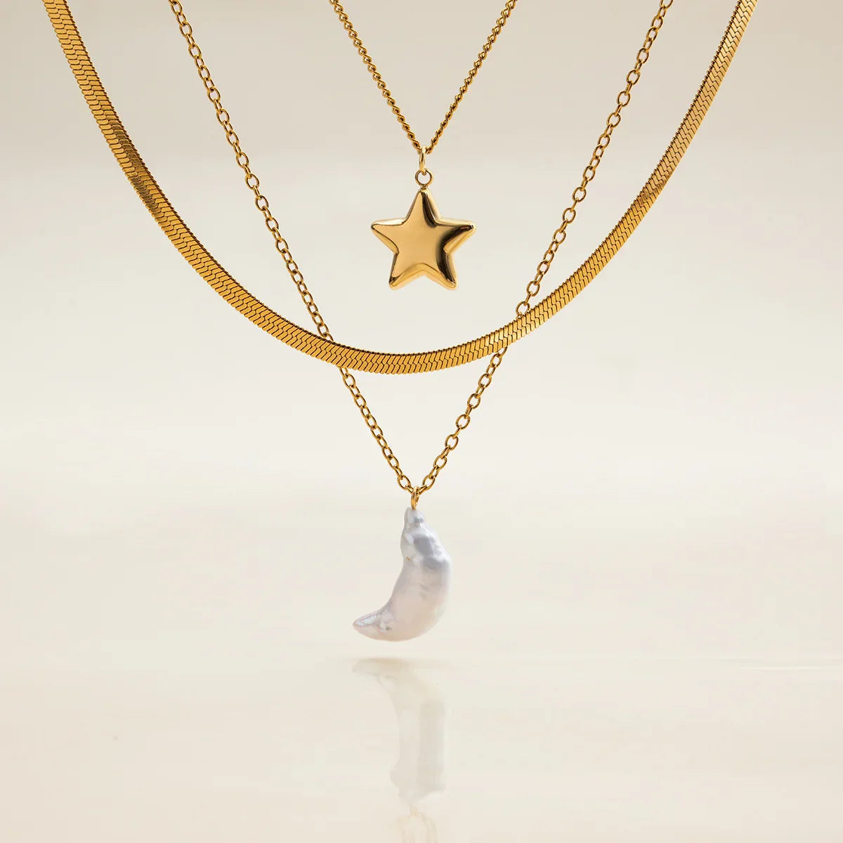 [AuraEcho]Cirra Sun & Moon Layered Gold Necklace