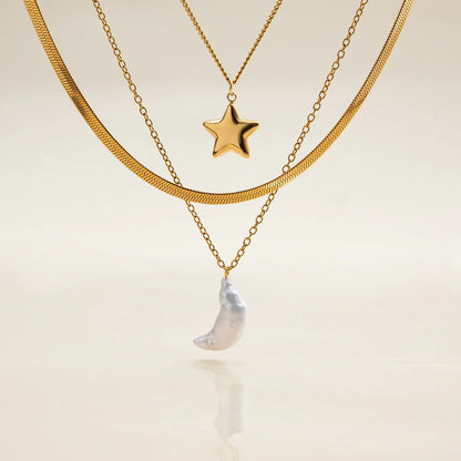 [AuraEcho]Cirra Sun & Moon Layered Gold Necklace