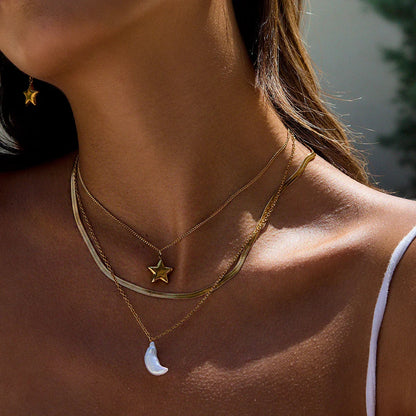 [AuraEcho]Cirra Sun & Moon Layered Gold Necklace