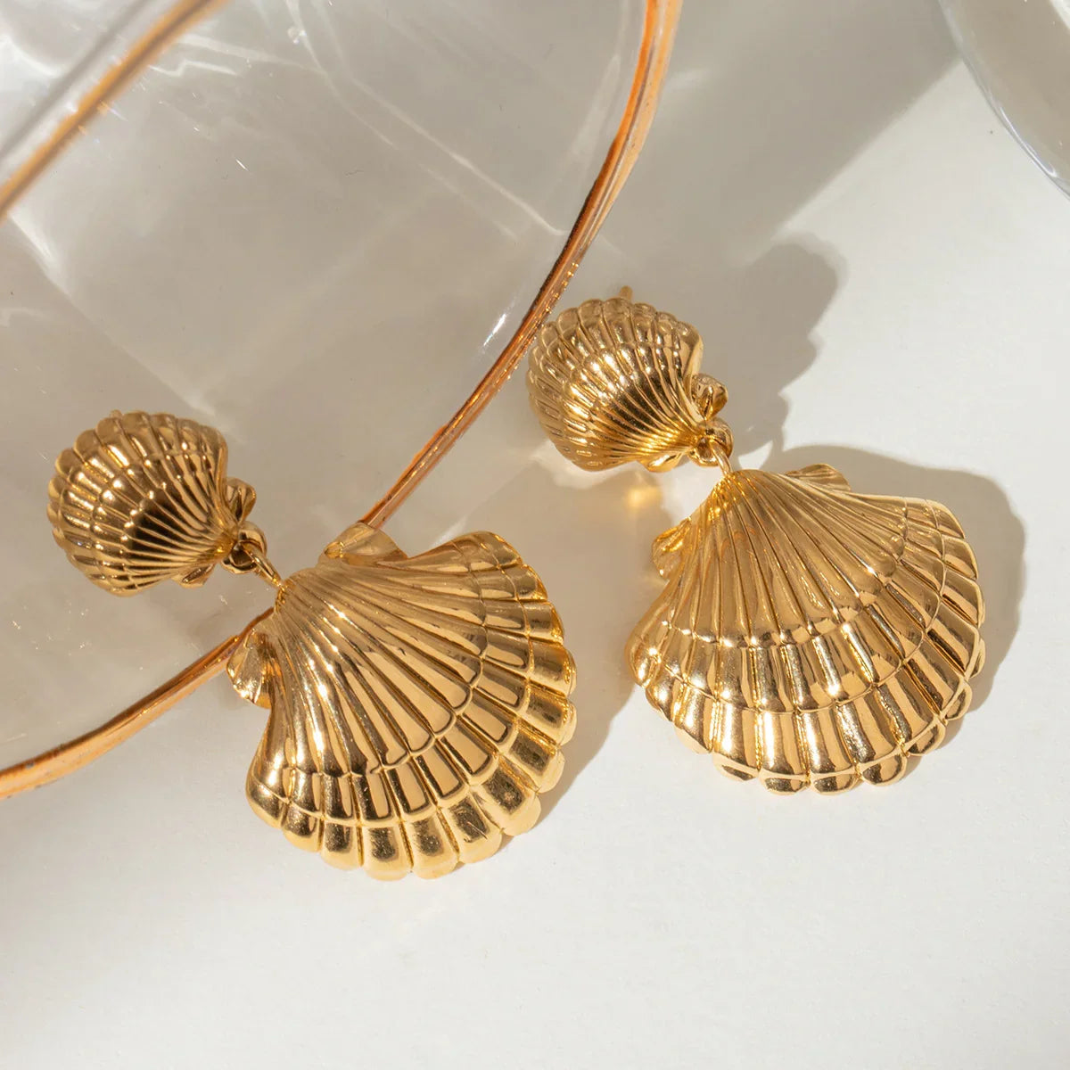 [AuraEcho]Sandy Gold Seashell Earrings