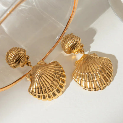 [AuraEcho]Sandy Gold Seashell Earrings